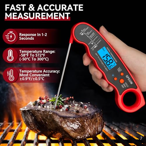 Digital Meat Thermometer Instant Read Meat Thermometer Food Thermometer for Grill and Cooking with Backlight & Calibration, Perfect for Grill, Smoker, Turkey, Candy Making by QPEUIM
