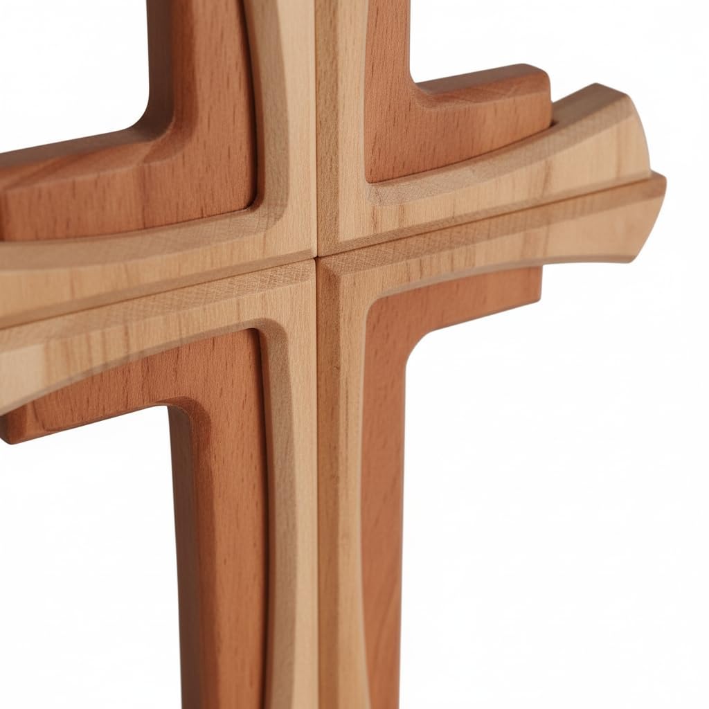 Modernes Echtholz Kreuz mit Kerzenhalter – 25 cm Standkreuz aus Buche & Ahorn – Christliche Geschenkidee zur Kommunion, Taufe, Firmung & Weihnachten