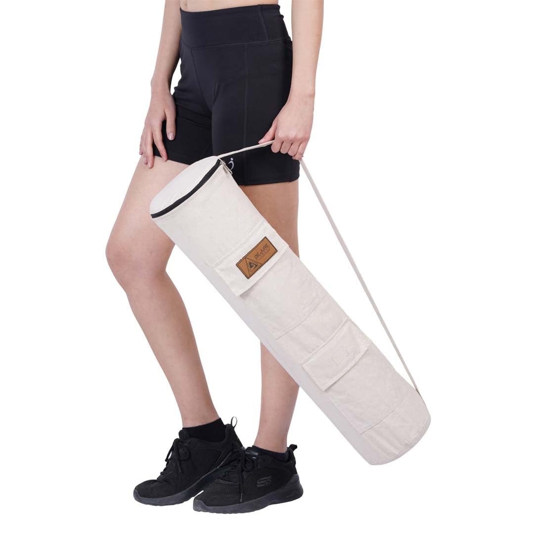 De Jure Fitness Yoga Mat Bag - Zipper Carrier with Adjustable Strap, Spacious Phone Pockets – Durable, Stylish & Washable for Men & Women, White Pack of 1
