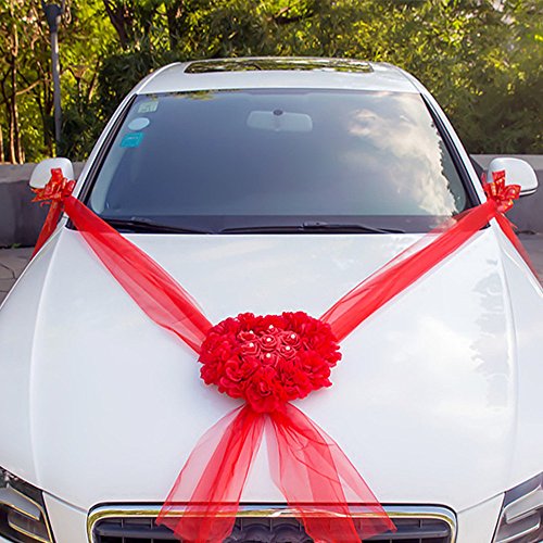 Homebeast Artificial Flowers Bouquet Set For Wedding Car Decoration Fake Flowers Ribbon Wedding Silk Organza Wreath Heart Shape Door Wall Decor #TOP2