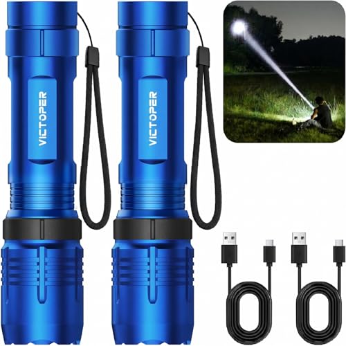 Image of Victoper Red Rechargeabe Flashlight 2 Pack, High Lumens 5 Modes LED Bright Tactical Flashlights, Waterproof Zoomable Flash Light for Outdoor, Gifts for Camping Essentials Gear