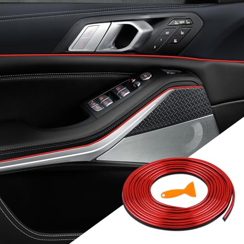 Car Interior Moulding Trim Strips, 33Ft/10M Universal Electroplating Decoration Filler Insert Strips, Styling Dashboard DIY Flexible Strip, Car Interior Trim Accessories with Installing Tool (Red)
