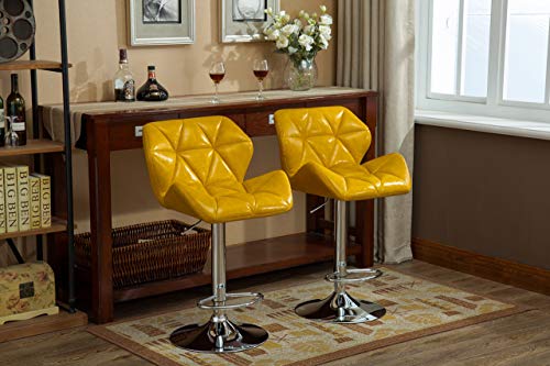 Roundhill Furniture Glasgow Contemporary Tufted Adjustable Height Hydraulic Yellow Bar Stools, Set Of 2, #TOP2
