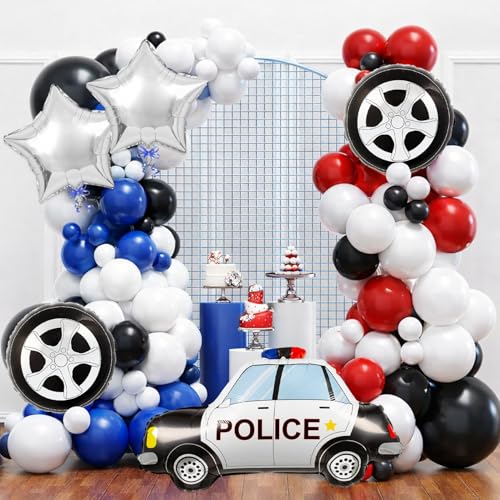 Image of Rozi Decoration Police Theme Birthday Decoration Kit 45 Pcs with Police Car Foil, Star & Wheel Balloons and Red, Blue, Black, White Latex Balloons Set for Kids Party Decoration