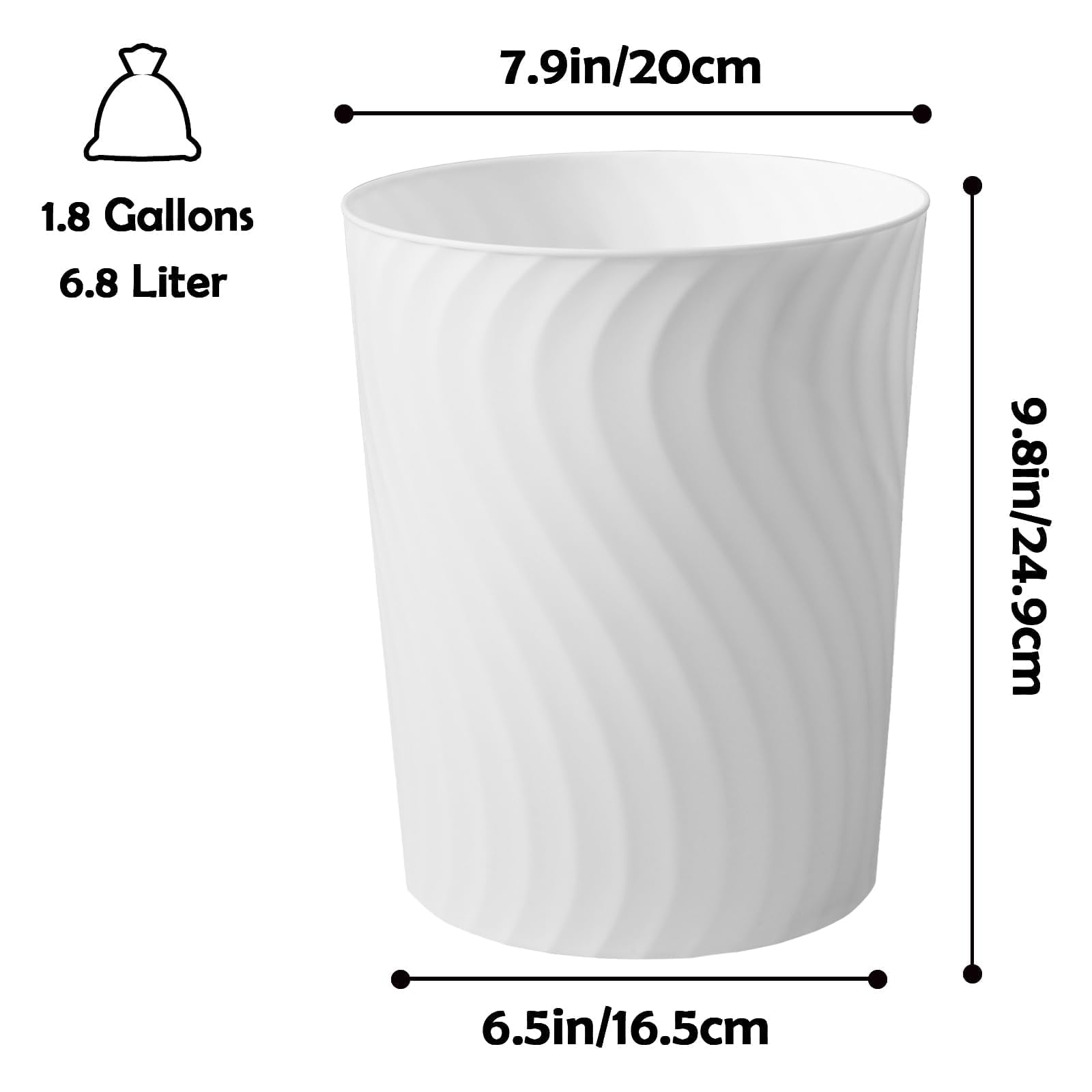 YGJT Lot de 3 Poubelles en Plastique avec 6 Rouleaux de Sacs Poubelle | LCorbeille à Papier 7 L - pour Bureau, Salle de Bain, Cuisine ou Chambre, Format Compact 24,9 x 20 x 16,5 cm Blanc