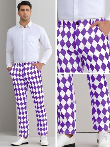 Lars Amadeus Argyle Pattern Pants for Men's Regular Fit Flat Front Party Prom Dress Trousers4