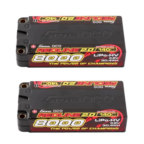Gens ace Redline 2.0 Series 8000mAh 1S2P Lipo Battery 140C 3.8V HV HardCase Lipo Battery(2 Pcs)