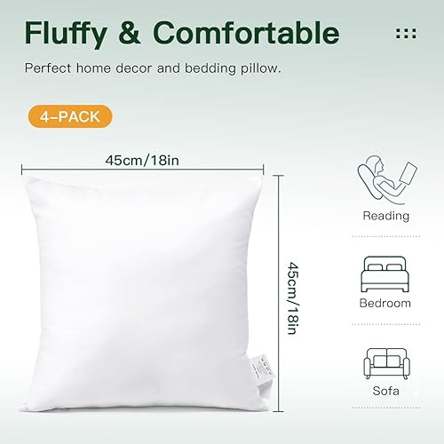 Miniatura 4 de OTOSTAR Paquete de 6 rellenos de almohada impermeables de alta calidad, 18 x 18 pulgadas, rellenos de almohada decorativos para exteriores, suaves y