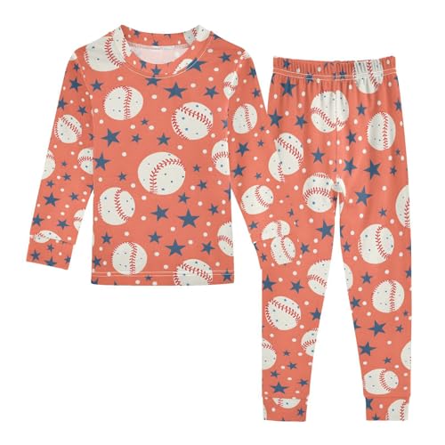 ALAZA Baseball Star Polka Dot Pajamas Long Sleeve Sleepwear 2-Piece Pajama Set