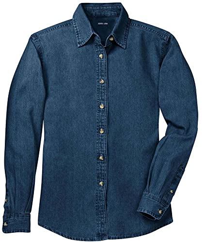 Joe's USA Ladies Long Sleeve Value Denim Shirt S-Dark Blue