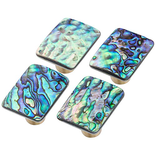 mookaitedecor Set of 4 Abalone Shell Cabinet Knobs with Screws, Rectangle Stone Pulls Handle for Dresser Drawer Cupboard Furniture Decorative