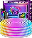 NUERPO 30M Neon Rope Lights,Flexible Rope Lights Control with App/Remote,Multiple Modes Strip Lights,IP65 Outdoor RGB Led Neon Waterproof,Music Sync Gaming Led Neons Light Strip for Bedroom Decor