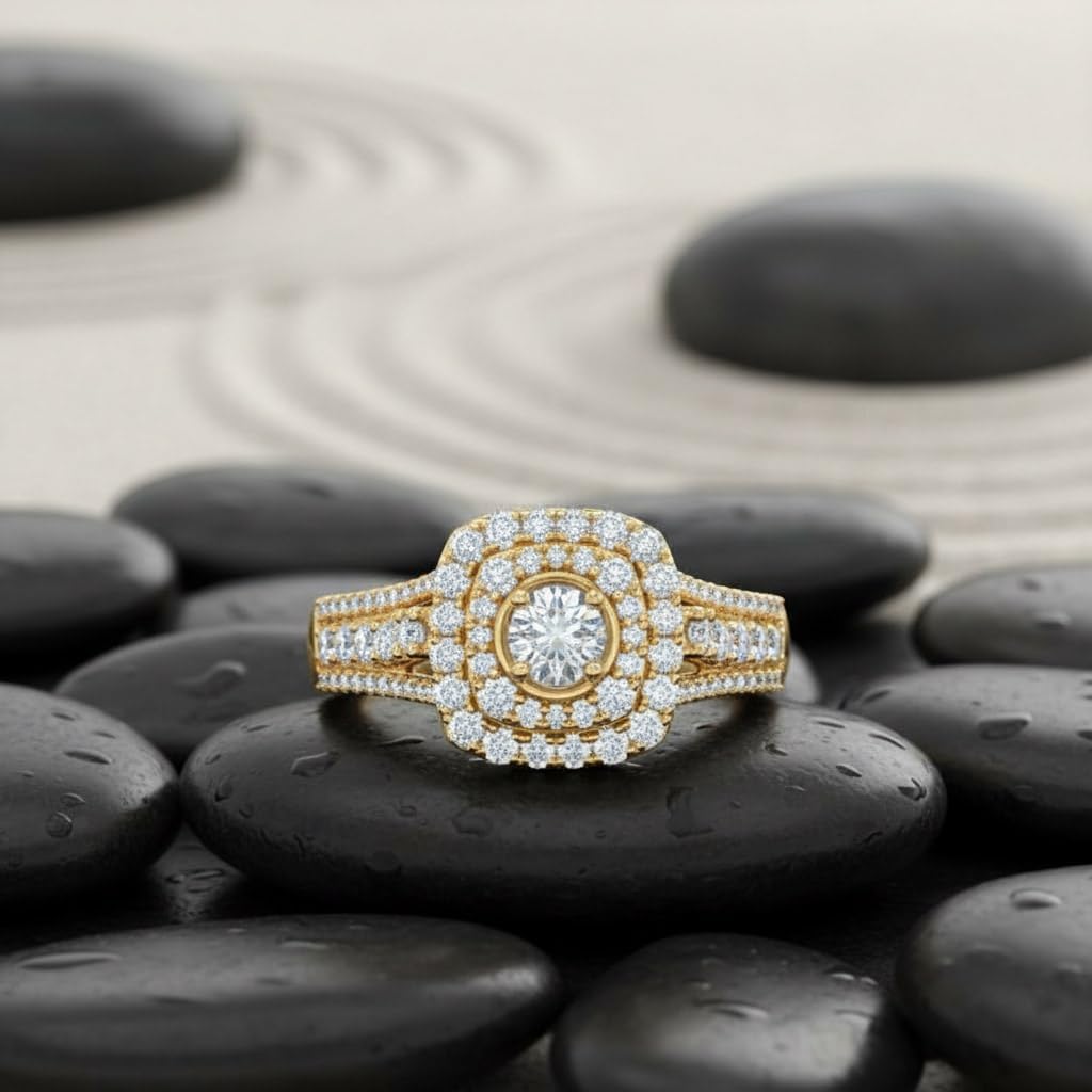 FINEROCK 1/2 Carat Cushion Shape Halo Diamond Engagement Ring in 14K Gold (I1-I2 Clarity)