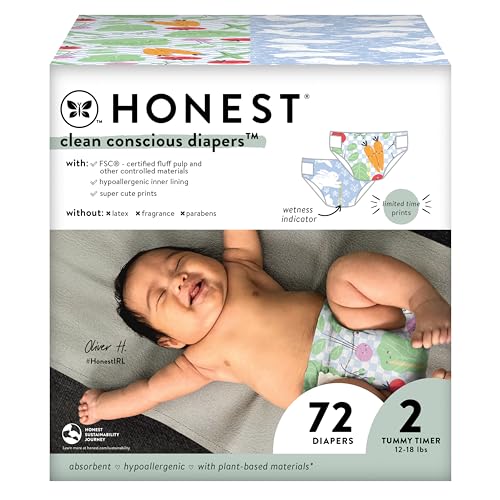 Image of The Honest Company Clean Conscious Diapers | Plant-Based, Sustainable | Spring '24 Limited Edition Prints | Club Box, Size 2 (12-18 lbs), 72 Count