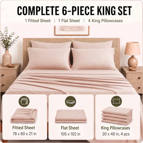 Image of CozyLux 6-Piece King Size Sheet Set, Fits 18-21 Inch Mattresses, Oeko-TEX