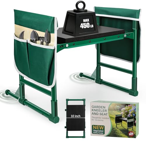 Garden Kneeler and Seat for Seniors Heavy Duty Anti-Tip Gardening Stool with Widened Thick Soft Kneeling Pad Foldable Garden Bench with Sturdy Handles Gardening Gifts for Women Men Mom (Green)