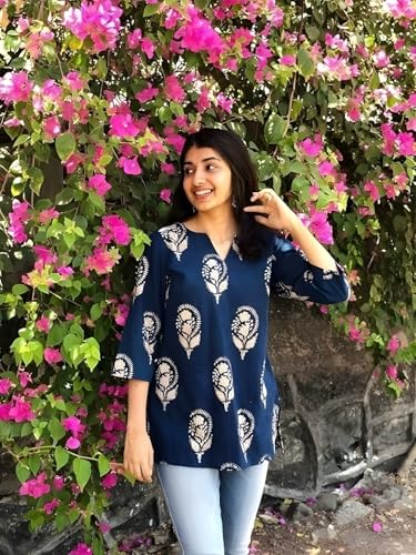 Image of Women's Short Kurti in TopsTunic Rayon Cotton Blend | Ladies Ethnic Tunic