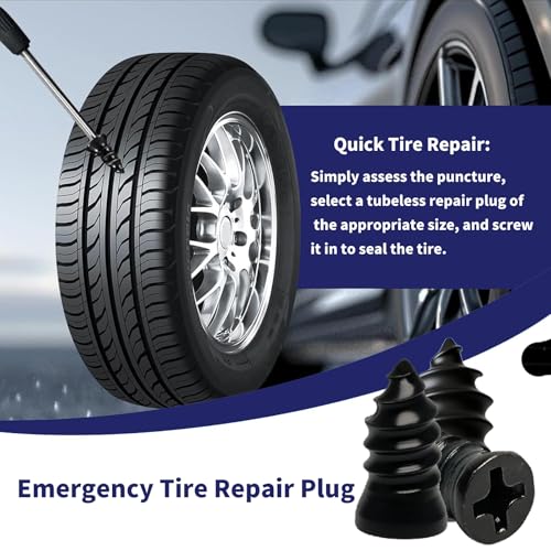 Image of Tire Plugs Screw Type,Tire Repair Rubber Nail Kit, 2 Size Vacuum Tire Plug Kit, Carbon Steel Center, for Car, Motorcycle, Truck, Bicycle, ATV, with Storage Case