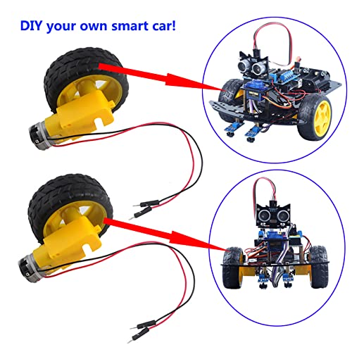 Wishiot 2Pcs Dc3-6V Tt Motor 1:48 Reduction Ratio 200Rpm Dual Shaft Gearbox With Hookup Wires Male Dupont Connector + 2Pcs 65Mm Tire Wheel For Arduino Micro:bit Smart Car Chassis Robotics Diy Project #TOP5