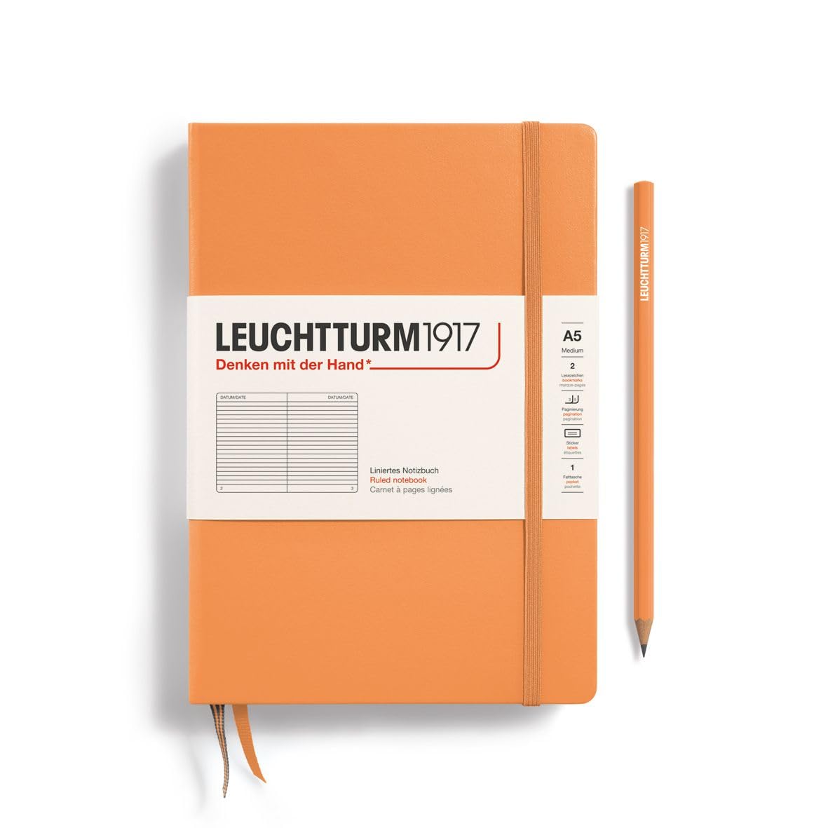 LEUCHTTURM1917 - Notebook Hardcover Medium A5-251 Numbered Pages for Writing and Journaling (Apricot, Ruled)