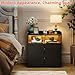 Memobarco Nightstand with Charging Station and LED Light,Modern Nightstand with USB Ports and Outlets,Wooden Bedside Tables with 2 Storage Drawers,Small Dresser for Bedroom Small Space,Black
