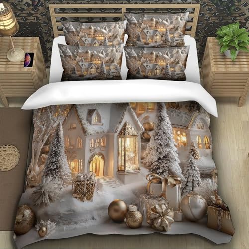 Housse de Couette Noël en Microfibre Résistante avec Impression 3D