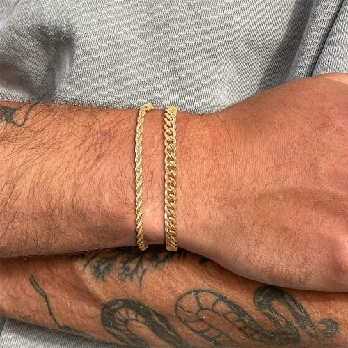 Mens Bracelet, 14K Gold Plated/Streling Silver Bracelets for Men Layered Cuban Rope Chain Bracelets 3mm/5mm Dainty Bracelets for Mens 6.5-9 Inches Gold/Silver Jewelry for Men Gifts4