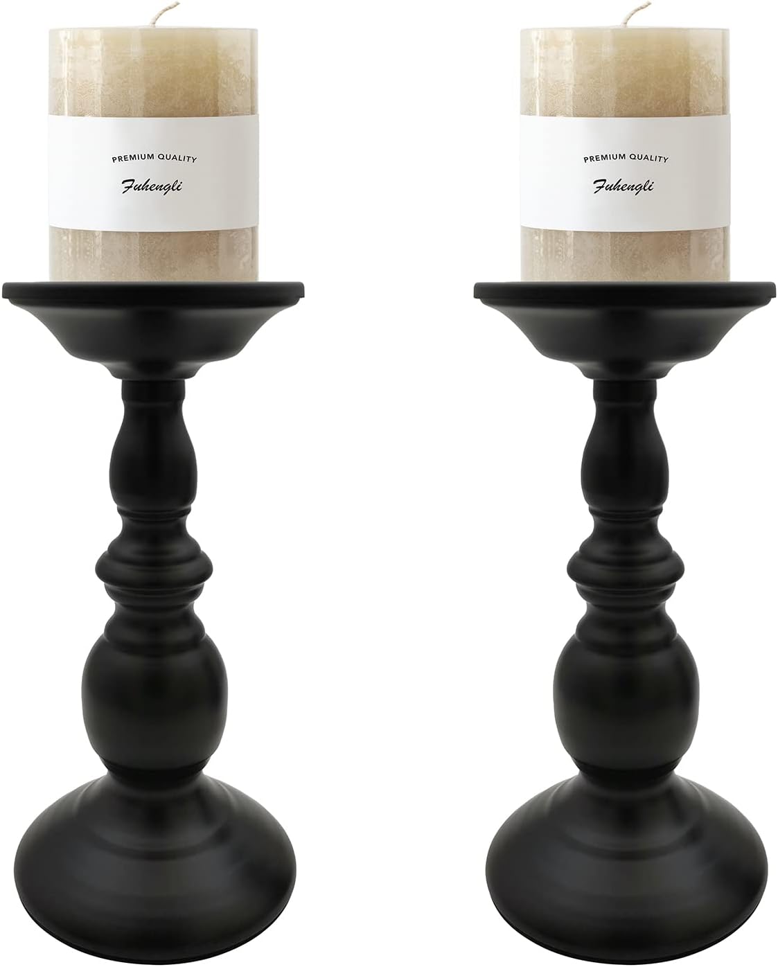 Pillar Candle Holders Stands Set of 2, Matte Black, 8.7" - 2Pack