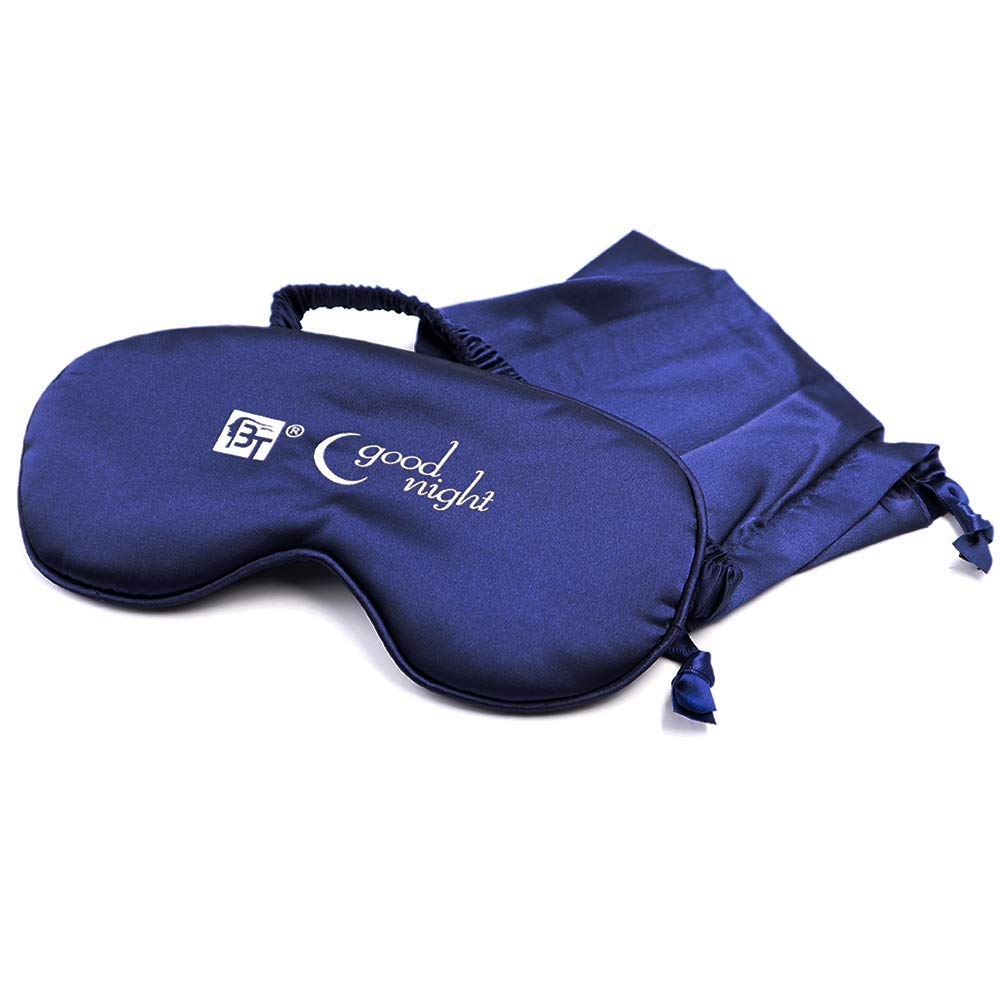 Silky Sleep Mask for Sleeping with Stretchable Strap Lightweight Soft Comfortable Light Blocking Night Blindfold Eye Shades with Pouch Bag for Travel Airplane Nap (Navy Blue)