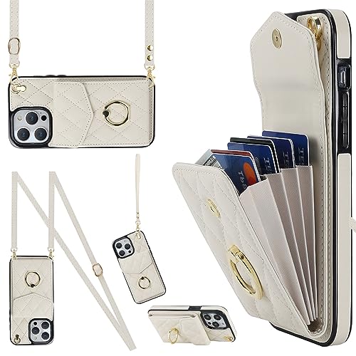 Ykerey Case for iPhone 12 Pro Max Case with Lanyard and Ring Kickstand PU Leather Shockproof Case Card Slots Necklace Crossbody Wallet Flip Folio Case for iPhone 12 Pro Max