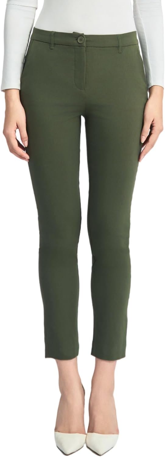 SANDY & SID Cropped Pants for Women Petite Small Size Mid Waist Slim Fit Work Pants Stretch Trousers Slack Casual Office Wear