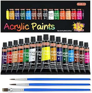 Acrylic Paint Set, Shuttle Art 15 x 12ml Tubes Artist Quality Non Toxic Rich Pigments Colours Perfect for Kids Adults Beginners Artists Painting on Canvas Wood Clay Fabric Ceramic Crafts