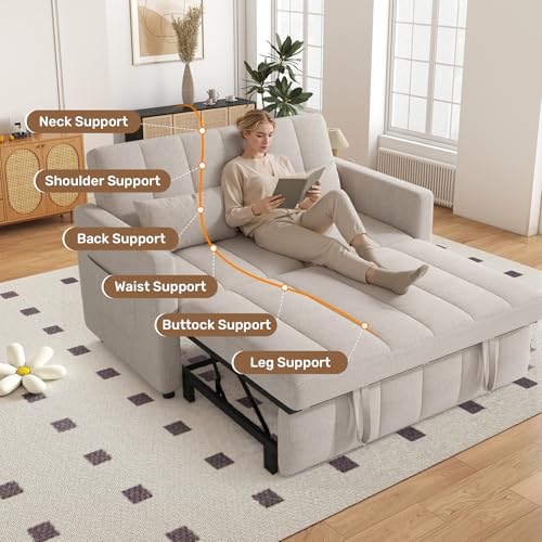 Image of Nebuaegis Sleeper Sofa Bed,3-in-1 Convertible Pull Out Couch with Adjustable Backrest for Living Room,Loveseat Sofa Bed with Side Pockets,Easy Assembly,Beige,1 PCS