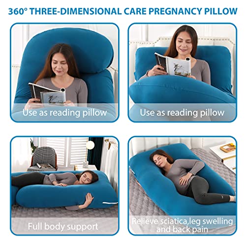 Image of Victostar Polyester Pregnancy Pillow,57 Inches U Shaped Maternity Pillow With Removable Cover Full Body Pillow Support For Back, Hips, Legs, Belly (Navy Blue)