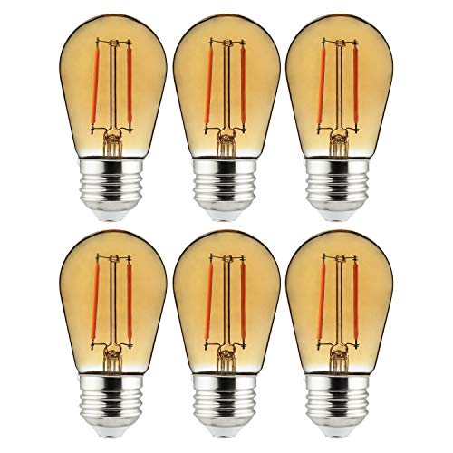 Sunlite 40971 LED S14 String Light Bulb, 2 Watts (25W Equivalent), Medium E26 Base, Party Decoration, Holiday Lighting, Transparent, Dimmable, UL Listed, Amber, 6 Count