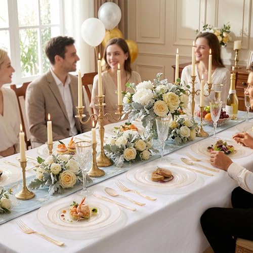 Image of WDF 120PCS Gold Plastic Plates- Disposable Gold Glitter Plates, Premium Heavy Duty 60-10.25 inch Dinner Plate and 60-7.5 inch Salad Plate for Wedding Baby Shower Spring Birthday