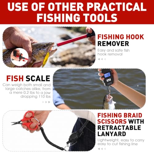 Image of RoundFunny 10 Pcs Fishing Tool Kit, Fishing Pliers with Lanyard and Protective Sheaths, Landing Net, Fillet Knife, Fish Scale, Gripper, Hook Remover, Braid Scissors, Gloves for Men Dad Gift