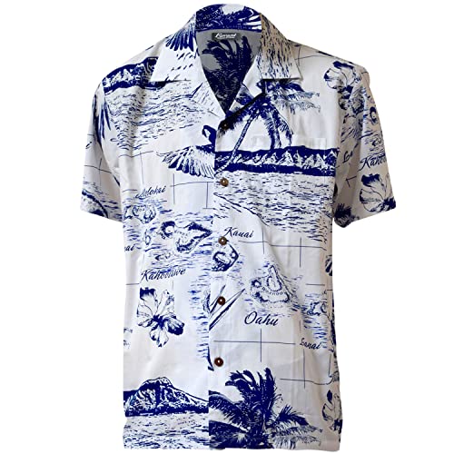 Favant Hawaiian Shirts - Hawaii Map 3 Comfortable Hawaiian Beach Shirt for Men. Lightweight Quick Dry Mens Hawaiian Shirts (White, XL)