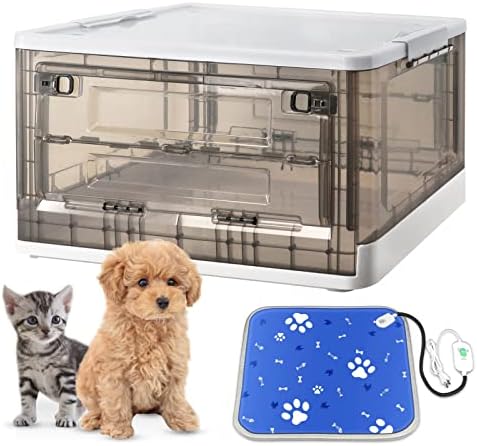 HKDQ Puppy Incubator, Incubator for Puppies with Pet Heating Pad Large PET Brooder Nursery,Kitten Incubator with Pet Medicine Feeder 55L