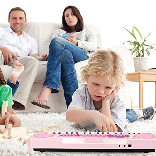 aPerfectLife Kids Keyboard Piano, 37 Keys Multi-Function Charging Electronic Educational Toy Organ for Kids Toddlers Children with Microphone (Pink)