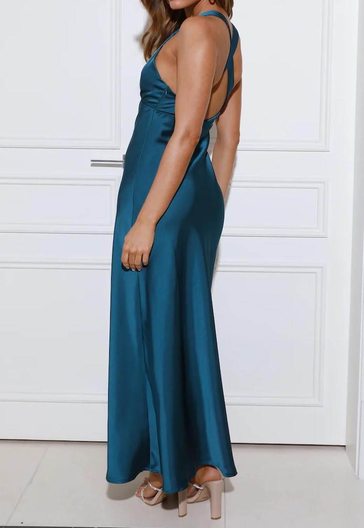Summer Satin V Neck Backless Maxi Dresses for Women 2026 Silk Sleeveless Formal Bridesmaid Wedding Guest Dress - Image 4