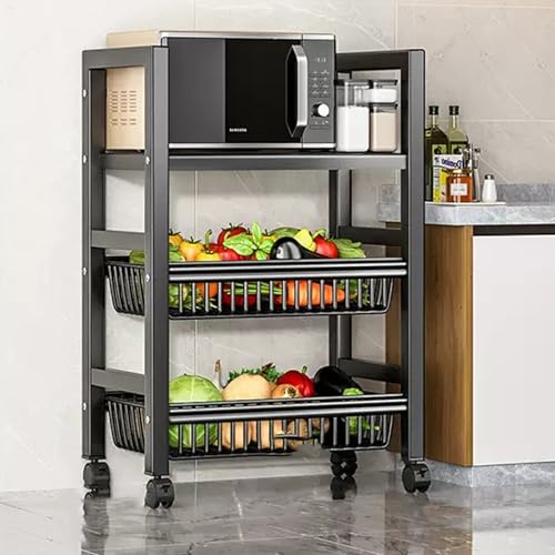 Carrello da Cucina con Ruote, Carrello per microonde con Contenitore - Scaffale da Cucina, Ripiani e Ripiani Regolabili, Ripiani in Metallo robusti con Ruote, Carrello per Frutta e Verdura