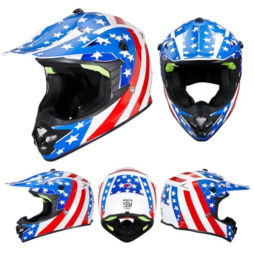 Image of Youth Kids Dirt Bike Helmet for Boys & Girls,F001 Full Face Motorcycle Helmet for Off-Road ATV Street Riding Four Wheeler Mountain Bike with Goggles Gloves,DOT Approved