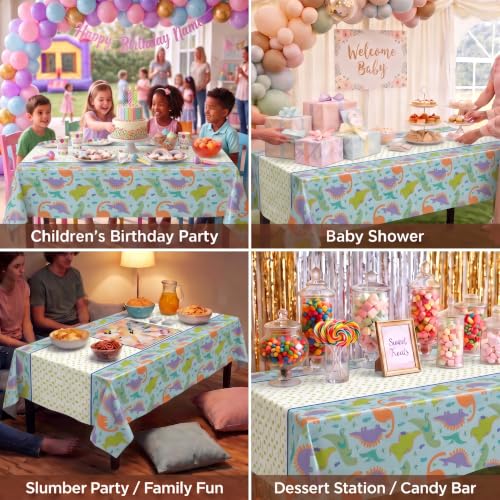 Image of Exquisite Dino Party Table Cover 6 Pack 54 in. x 108 in. Rectangle Plastic Tablecloth Disposable Table Covers for Dinosaur T Rex Prehistoric Boys Kids Birthday Party Supplies Decorations Roar