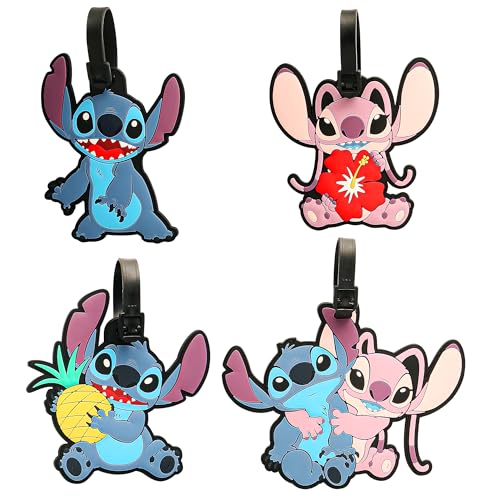 Lilo and Stitch Luggage Tag 4 Pack Official License, Disney Luggage Tags and Vacation Essentials