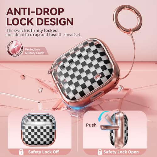 Image of Inesore for AirPods 4 Case Cover 2024 with Lock-Black Checkerboard | Two-Piece Design,with Gold Keychain & Cleaning Pen,Support Wireless Charging,Cute Luxury Case for Women Girly