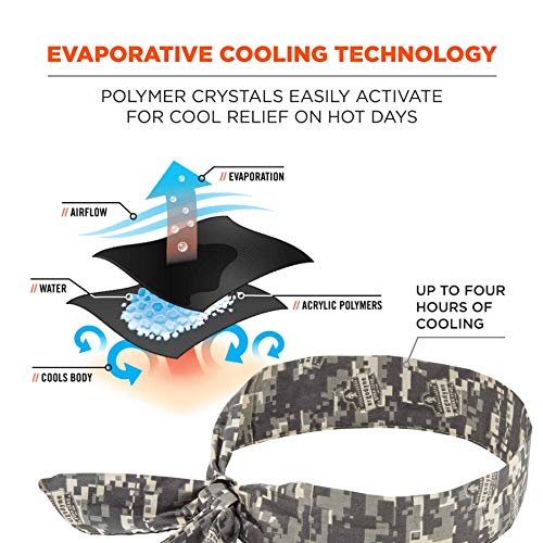 Image of Ergodyne Chill Its 6700 Cooling Bandana, Camouflage, Evaporative Polymer Crystals For Cooling Relief, Tie For Adjustable Fit