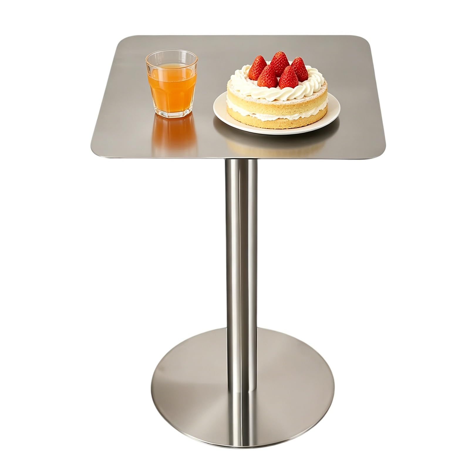 Mesa de bar de acero inoxidable con base cuadrada para restaurantes y salones