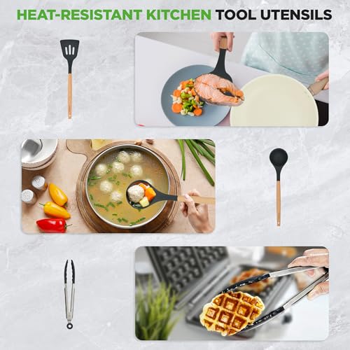 Image of NutriChef 22-Piece Nonstick Ceramic Cookware Set - Pots and Pans Set with Bakeware, Utensils & Oven Mitts, Induction Compatible, PTFE & PFAS Free, Tempered Glass Lids, Cool-Touch Handles -Black