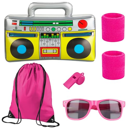 TK Gruppe Timo Klingler 5 en 1 Retro Set 80 90 Disfraz de Vokuhila con gueto, Banda para el Sudor, Gafas, etc. para Carnaval